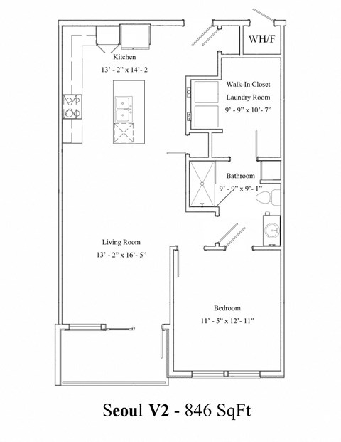the floor plan of seoul v2 846 sqft